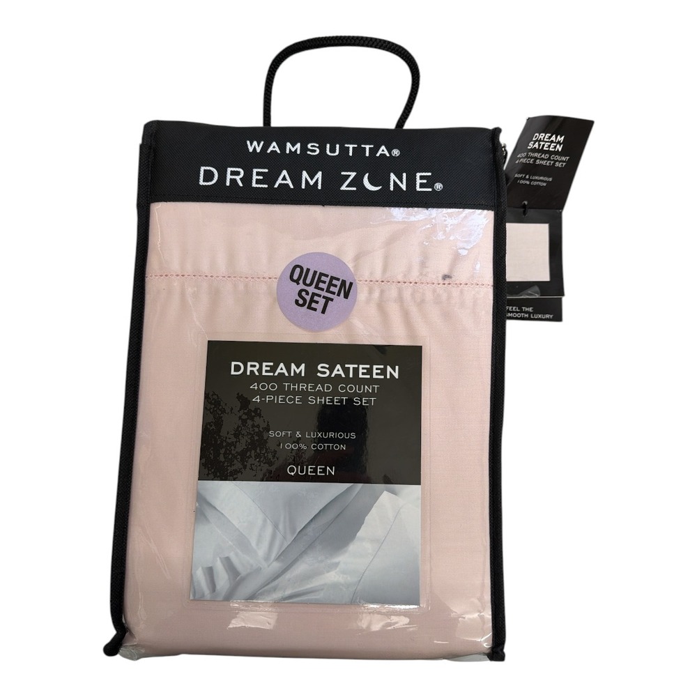 Wamsutta Dream Zone 400 TC Queen Sheet Set 100% Cotton Dream Sateen 4 Piece Pink